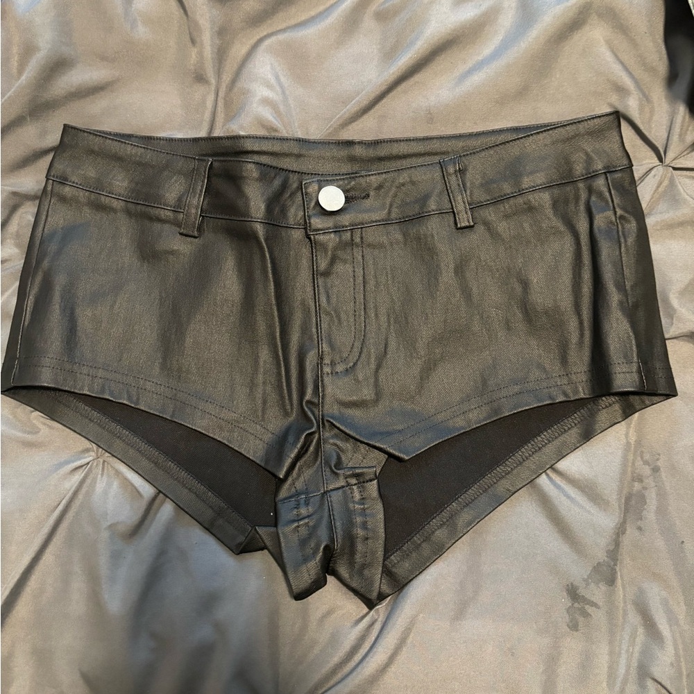 Black leather shorts